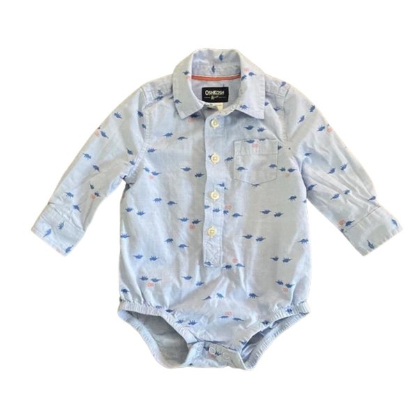 OshKosh B'gosh Hey Dinosaur Button-Front Long Sleeve Bodysuit 9 Months - Picture 3 of 8